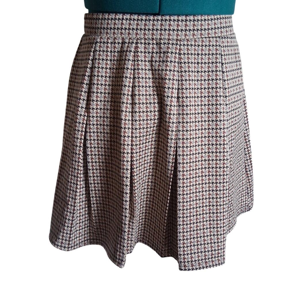 Cato M Brown Houndstooth Pleated A Line Skater Mini Skirt Academia